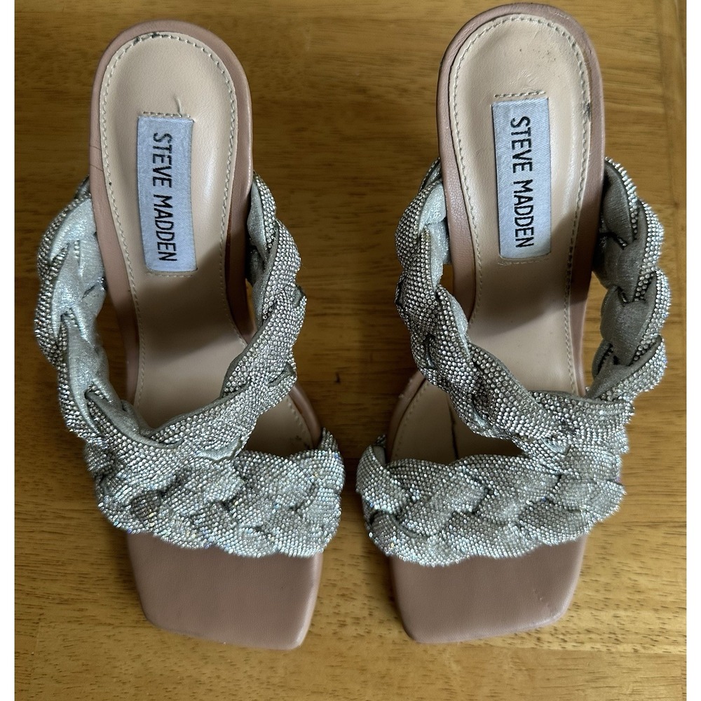 Steve Madden Women's Kenley High Heels Slip-on Sandal Rhinestone Tan Size 6M - Picture 5 of 11